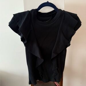 Veronica Beard Black Ruffled Short Sleeve Top
